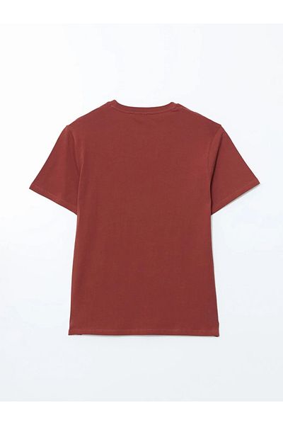 LC Waikiki Tricou pentru bărbați din bumbac pieptănat cu mânecă scurtă, cu decolteu roșu Claret LCW ECO
