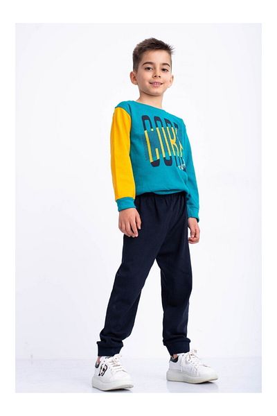 Purely Chic Turquoise and yellow cotton suit with Core World print