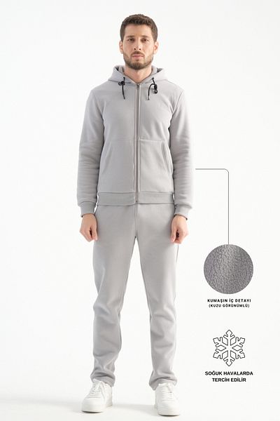 Shooter Men's Winter Tracksuit Set - Light Grey, Lamb Hoodie, Hoodie, Minimal Logo