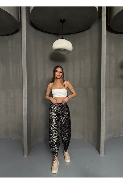 MevaMoss Leopard Pattern Scuba Crepe Fabric Baggy Model Balloon Trousers
