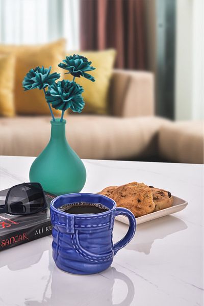 Sezka Life Denim Model Mug Luxury Ceramic Mug Navy Blue Tea-Coffee Mug