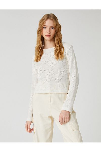 Koton Crochet Crew Neck Long Sleeve T-Shirt