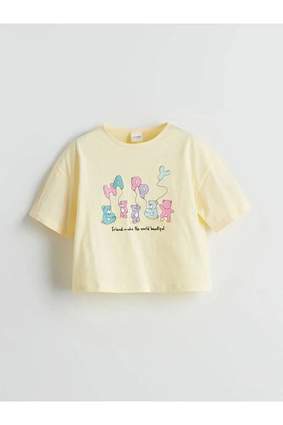 LC Waikiki Lcw Kids Yellow Printed Girls' Shorts Pajama Suit