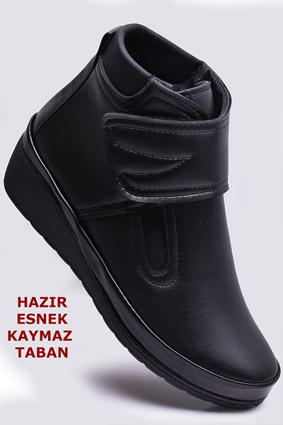ISPARTALILAR 140 Orthopedic Sole Velcro Black Mother Boots Γυναικείες Μπότες Μπότες