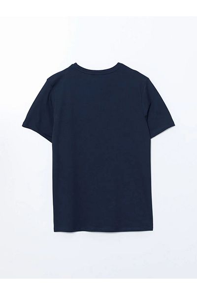 LC Waikiki Ανδρικό μπλουζάκι LCW ECO Navy Blue Crew με κοντό μανίκι με στάμπα από βαμβακερό χτενισμένο βαμβάκι