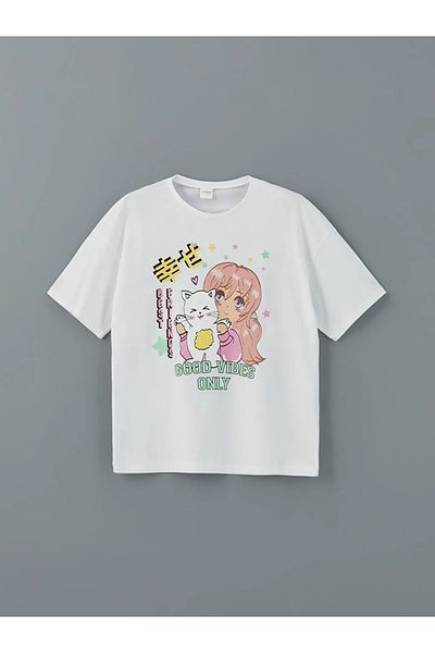 LC Waikiki Set de pijamale pentru fete LCW Kids, alb, cu decolteu, cu pantaloni scurți