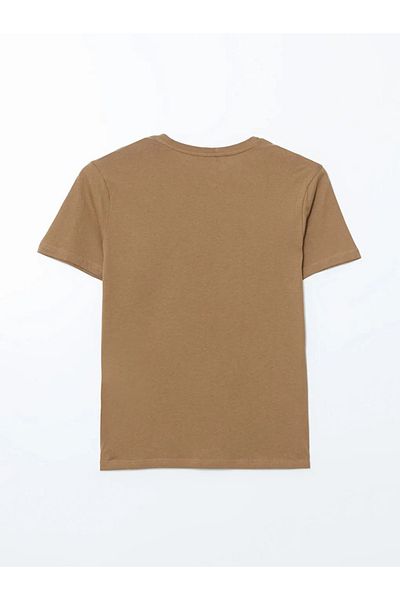 LC Waikiki Ανδρικό μπλουζάκι LCW ECO Khaki Crew με κοντό μανίκι με στάμπα από βαμβακερό χτενισμένο βαμβάκι