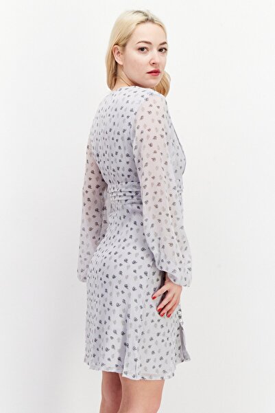 NA-KD Women Allover Print Mini Dress, Light Grey Combo