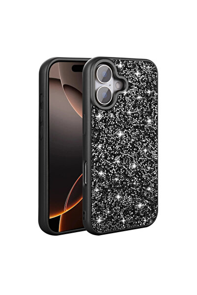 Rivor Apple iPhone 16 Plus Uyumlu Kılıf Kamera Yükseltili Parlak Taşlı Tasarı...