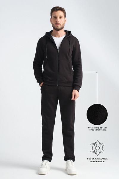 Shooter Men's Winter Tracksuit Set - Black, Hood, Lamb Raised, Regular Fit, Minimal Logo