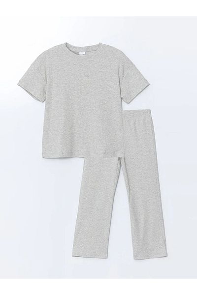 LC Waikiki Lcw Kids Gray Crew Neck Girls Pajamas Set