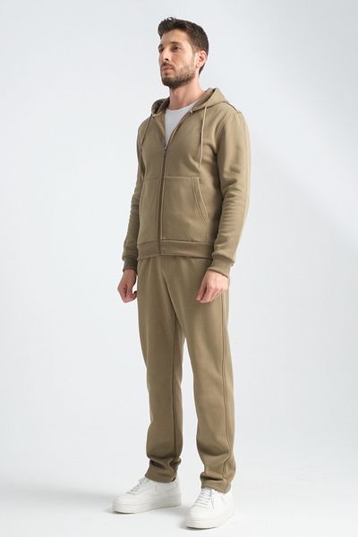 Shooter Khaki Men's Winter Tracksuit Set - Lamb and Hood, Minimal Logo, Regular Fit