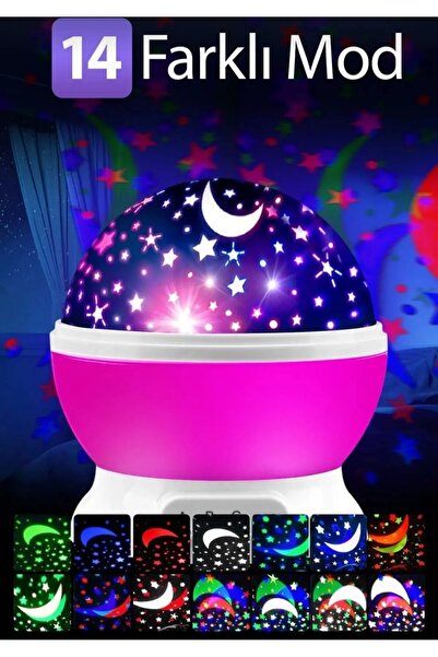 Teknolojimburada Tavana Işık Yansıtmalı Gece Lambası Dönen Yıldız Ay Projeksi...