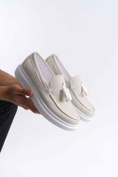 Arda Slw154 Blaze - Men's Linen Sports Shoes, Laceless and Tasseled Casual Classic Bt White