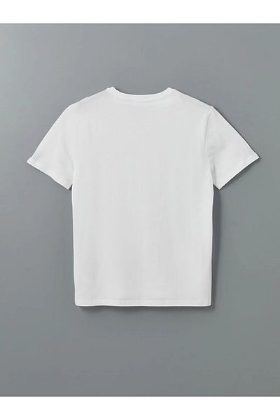 LC Waikiki Lcw Eco White Crew Neck Short Sleeve Printed Combed Cotton Mens T-Shirt
