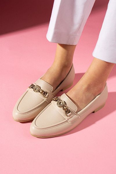 FUGA MODA Meralis Bej Rotund Obiect Detaliu Accesorii Pantofi de zi cu zi Loafer Balerini