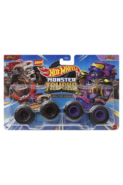 Toys HOT WHEELS MONSTER TRUCK SET 2 CARS SCRATCH ATTACK AND HOT WEILER SCALE 1 TO 64