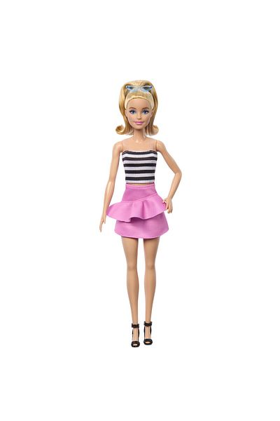 mattel BARBIE BLONDE FASHIONIST BARBIE DOLL WITH HAIR IN A PONY AND PINK SKIRT