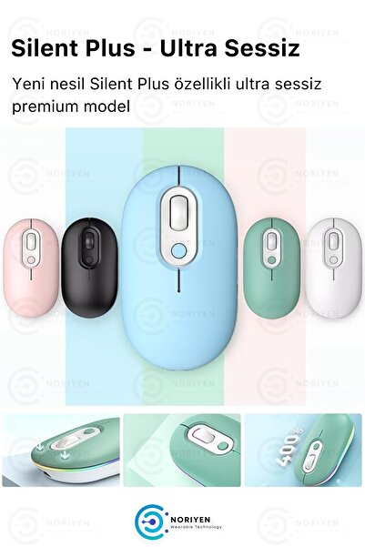 Noriyen Silent Plus RGB Işıklı Ultra Sessiz 4 Tuşlu USB 2.4G Şarjlı Kablosuz Wireless Bluetooth M1 Mouse