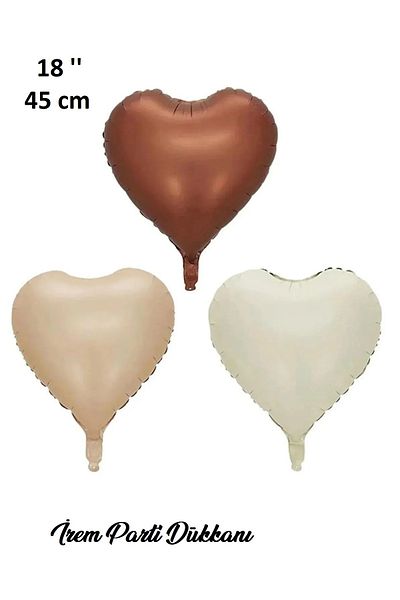 İrem Parti Dükkanı Brown Cream Tones Foil Helium Heart Balloon Set 3 Pcs