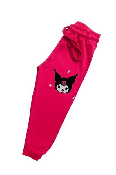 ÇİTO KİDS Girl's 100% Cotton Ecru Pink Kuromi Printed Long Sleeve Crew Neck Tracksuit Set