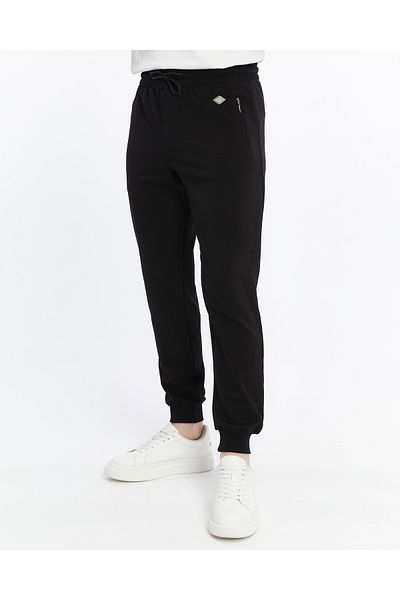 AXXEL Pantaloni de sport negri pentru bărbați cu talie înaltă, buzunare în față și spate-p782