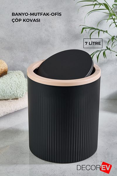 decorev Μαύρο WC Σετ 6 - Μεγάλο Μπάνιο, Κάδος απορριμμάτων 7 λίτρων