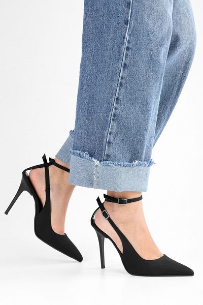 Shoeberry Mila Stilettos für Damen aus schwarzem Satin mit Gürtel