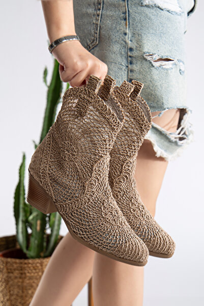 Mc vay Shoes Dantelli Kadın Örgülü Şık Kadın Yazlık Bot -1 Numara Küçük Tercih Ediniz-