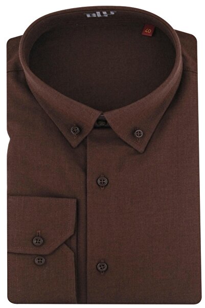 BLU Yarım Italyan Alttan Düğmeli Yaka Slim Fit Gömlek