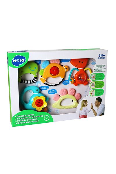 Jucarii Bebe SET OF 5 MULTICOLOR DINOSAUR RATTLES
