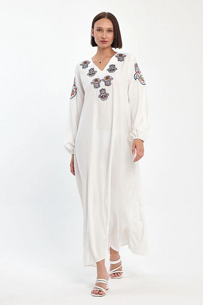 bacc Rochie de damă, albă, brodata, maxi lungime, țesută Viscon Bcvl- 251044