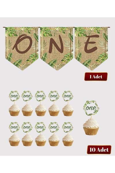 Big Party Jute Look One Flag Banner and Toothpick Set