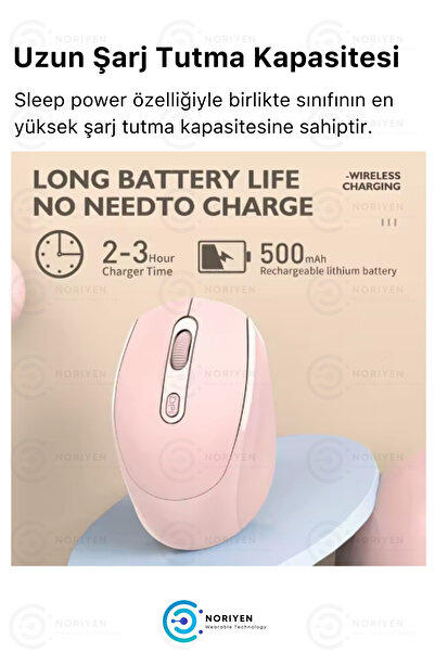 Noriyen Ultra Comfort Silent Plus Yüksek Hassasiyetli 4 Tuşlu 2.4G Kablosuz Bluetooth M3 Mouse Uyumlu
