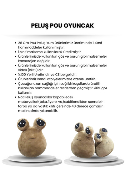 TimeStart 28 Cm Pou Peluş Yumuşak Dolgu Çocuk Oyun Arkadaşı