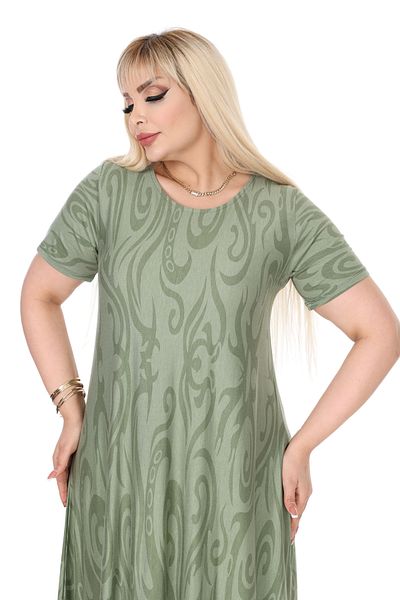 MELSAY Women's Short Sleeve Asymmetrical Khaki Skirt Striped Pattern Plus Size Dress