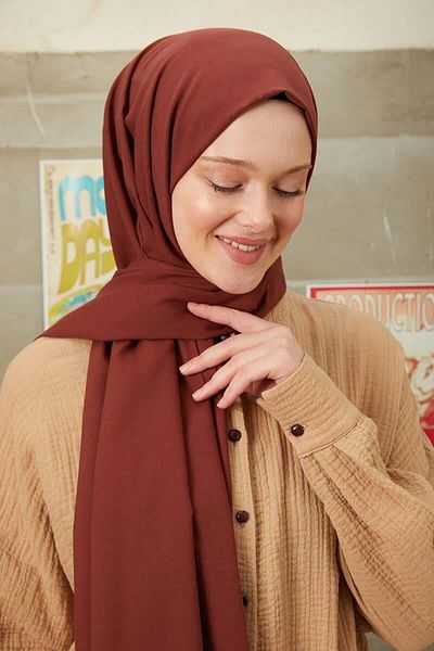 FİVESCARF Γυναικείο Βαμβακερό Κόκκινο Καφέ Σάλι Χαρμάν