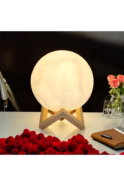 CAKTRA Ay Küre Gece Lambası Dekoratif Işıklı 3D Ay Standlı