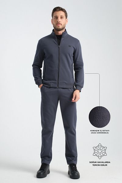 Shooter Smoke Gray Winter Men's Tracksuit Set Thermosoft Technology Lamb Look Regular Fit Inside