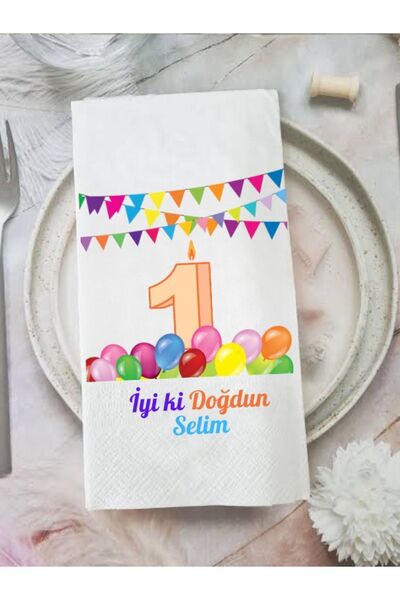Lion Baskı ve Organizasyon Baskılı Peçete Doğum Günü Temalı Çocuk Bir Yaş Peç...
