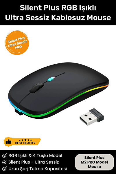 Noriyen Silent Plus RGB Işıklı Ultra Hafif Konfor Modeli 4 Tuşlu 2.4G Kablosuz Wireless Bluetooth M2 Mouse
