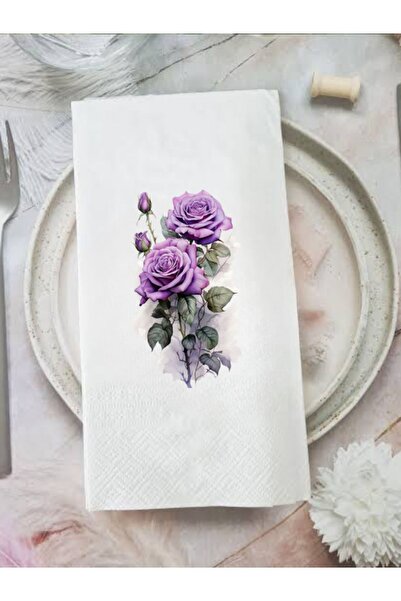 Lion Baskı ve Organizasyon Mor Çiçek Baskılı Peçete 15 Adet