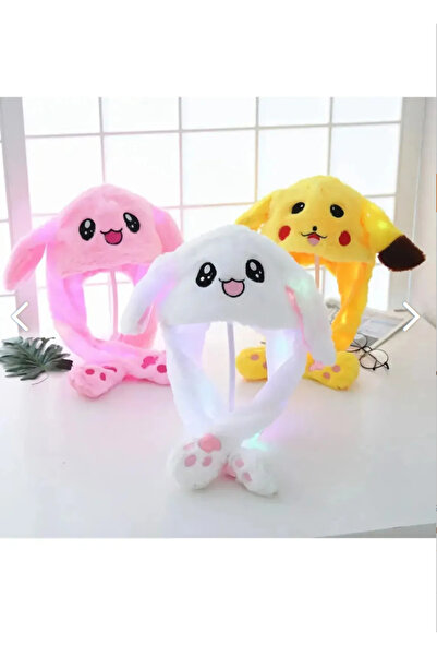 Funlas Pembe Tüylü Kulakları Hareket Eden Pompa Kulaklı Şapka