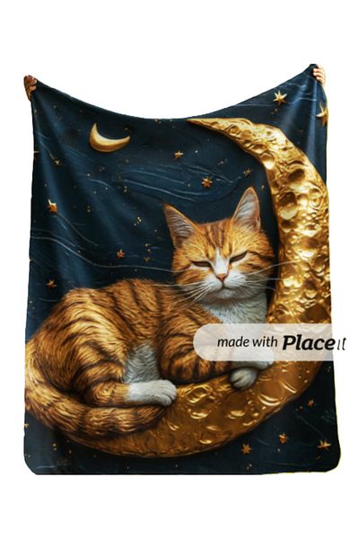 Elmas Dizayn 150X220 cm Special Design Tv Sofa Bed - Blanket Stain-Proof, Antibacterial Cat, Moon