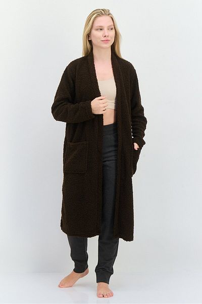 Brave Soul Women Textured Full Sleeves Cardigan Sleepwear, Brown