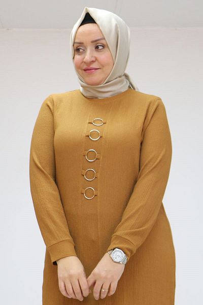 Eslina 58008 Plus Size Front Ring Detailed Wrapped Tunic - Tan