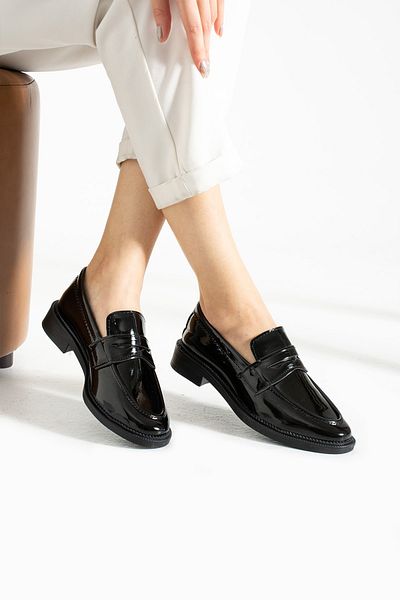 Trendpink Черни лачени меки дамски ежедневни мъжки обувки