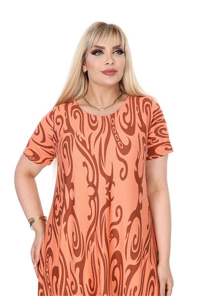 MELSAY Women's Short Sleeve Asymmetrical Orange Skirt Striped Pattern Plus Size Dress