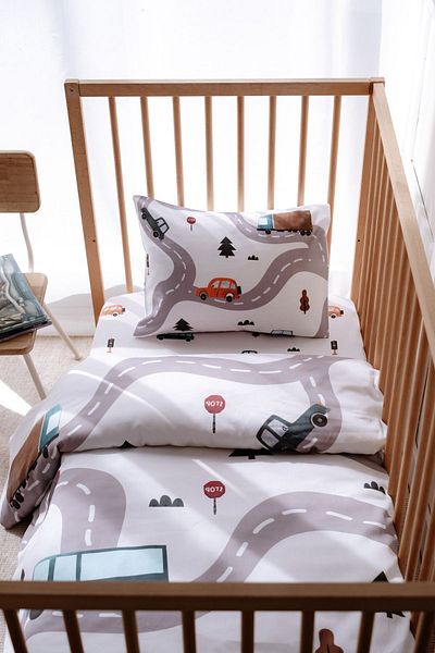 Lollie Baby&Kids 70X110Cm Park Bed Baby Duvet Cover and Sheet Set - Cotton Satin, Cars