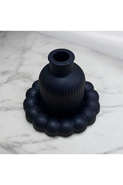 Aydinçhome Premium Siyah Bubble Tabak Ve Vazo Seti %100 Doğal Taş Tozu Pürüzsüz